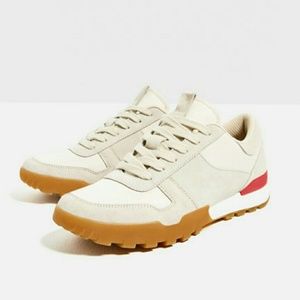 NWT ZARA 100% LEATHER SNEAKER WITH BUBBLE GUM SOLE